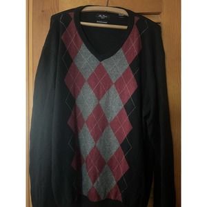 Alan Flusser CASHMERE SILK RAYON Blend Sweater Blue Red & Gray Argyle Design LS